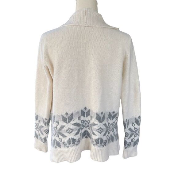Lauren Ralph Lauren Wool Blend Snowflake Fair Isle Open Front Cardigan Size L - Picture 3 of 8